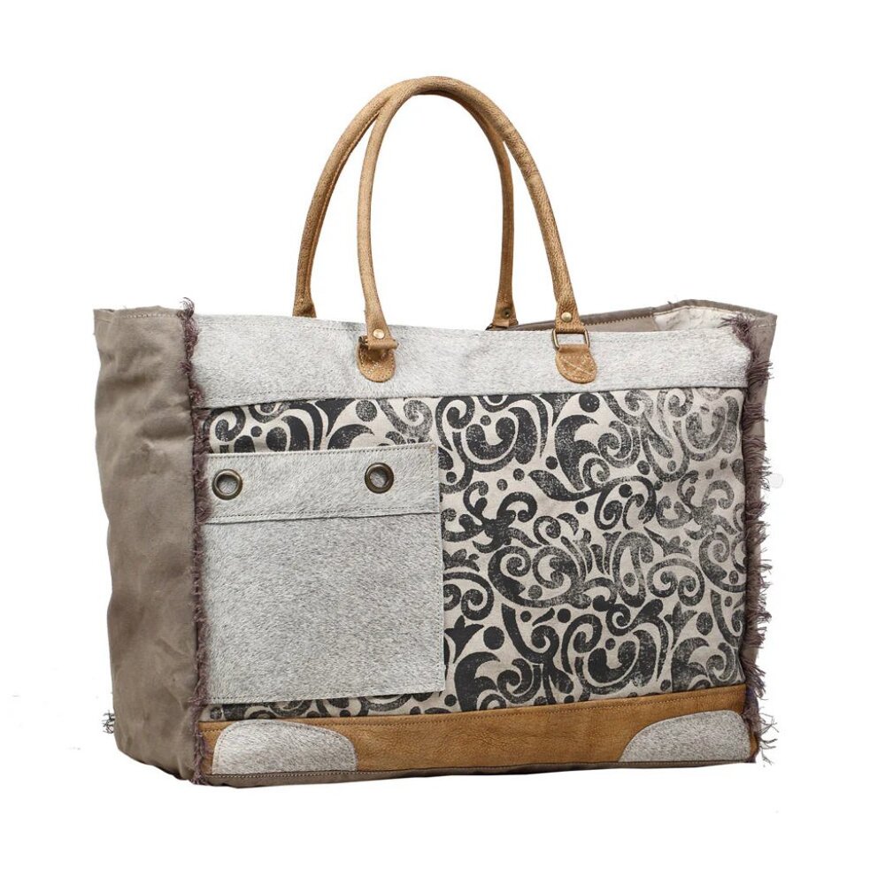 Myra weekender bag, hide and floral print
